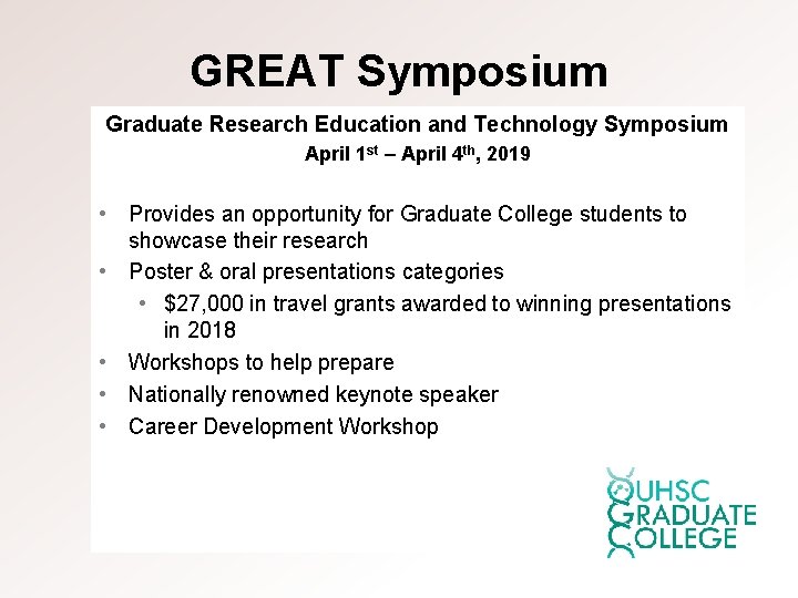 GREAT Symposium Graduate Research Education and Technology Symposium April 1 st – April 4