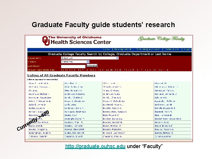 Graduate Faculty guide students’ research y Cu tl n re 00 4 > r