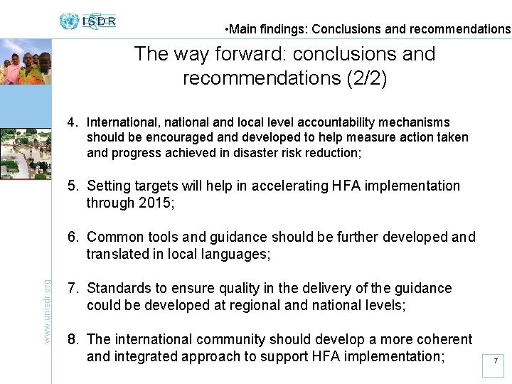  • Main findings: Conclusions and recommendations The way forward: conclusions and recommendations (2/2)