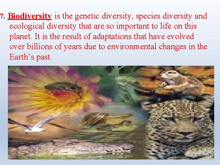 7. Biodiversity is the genetic diversity, species diversity and ecological diversity that are so