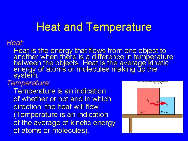 Heat and Temperature Heat: Heat is the energy that flows from one object to
