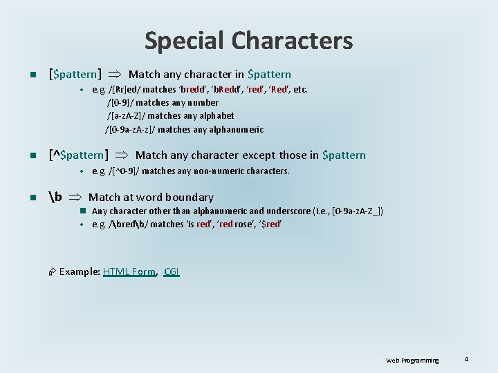 Regular Expression Pattern Matching Web Programming 1 Introduction