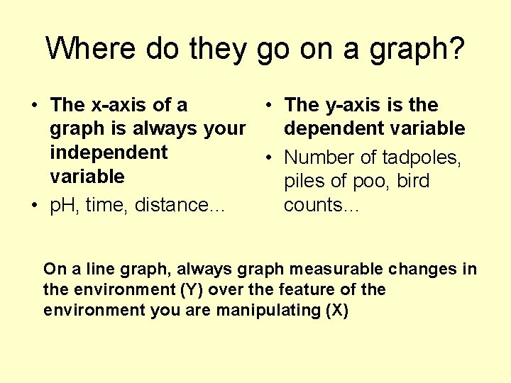 Where do they go on a graph? • The x-axis of a • The