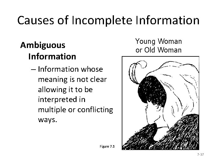 Causes of Incomplete Information Young Woman or Old Woman Ambiguous Information – Information whose