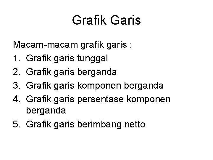 Grafik Garis Macam-macam grafik garis : 1. Grafik garis tunggal 2. Grafik garis berganda