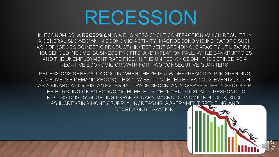 RECESSION IN ECONOMICS, A RECESSION IS A BUSINESS CYCLE CONTRACTION WHICH RESULTS IN A