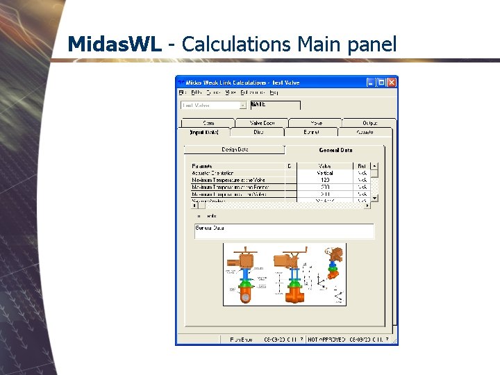 Midas. WL - Calculations Main panel 