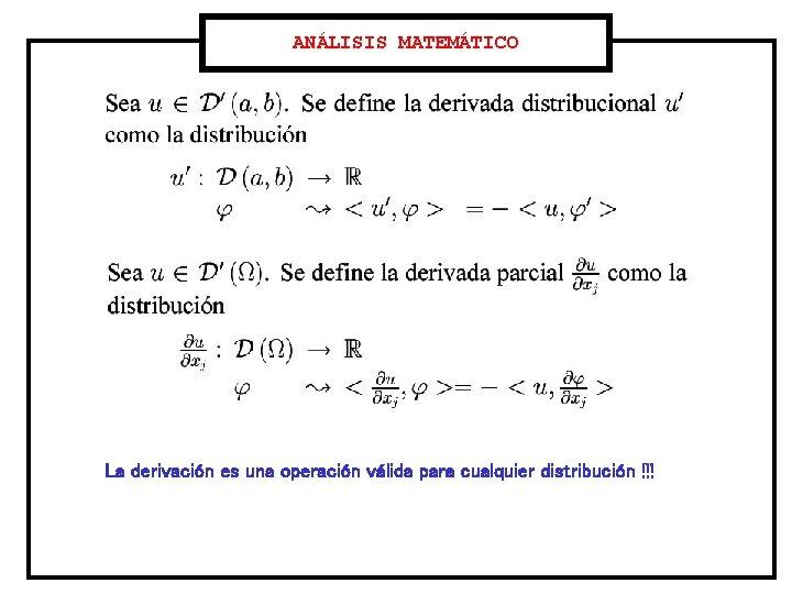 ANÁLISIS MATEMÁTICO La derivación es una operación válida para cualquier distribución !!! 