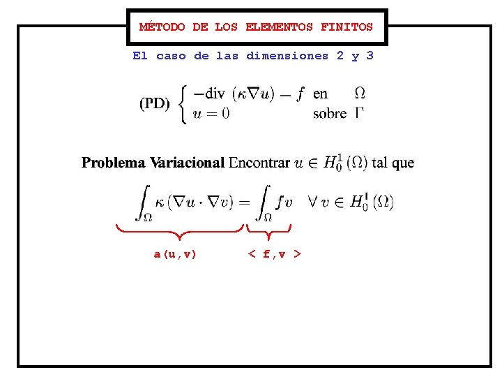 MÉTODO DE LOS ELEMENTOS FINITOS El caso de las dimensiones 2 y 3 a(u,