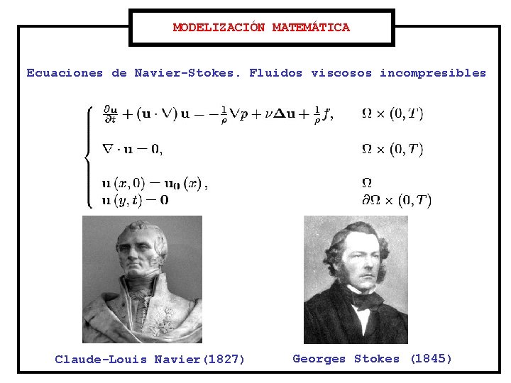 MODELIZACIÓN MATEMÁTICA Ecuaciones de Navier-Stokes. Fluidos viscosos incompresibles Claude-Louis Navier(1827) Georges Stokes (1845) 