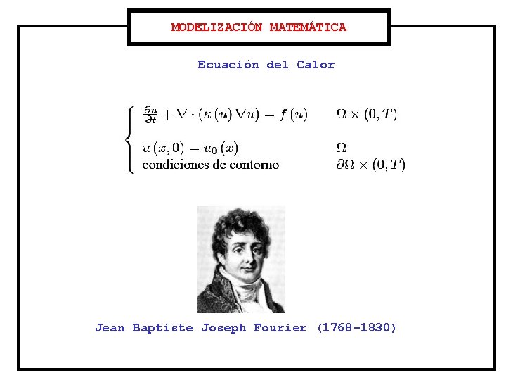 MODELIZACIÓN MATEMÁTICA Ecuación del Calor Jean Baptiste Joseph Fourier (1768 -1830) 