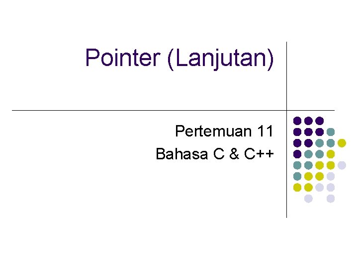 Pointer (Lanjutan) Pertemuan 11 Bahasa C & C++ 