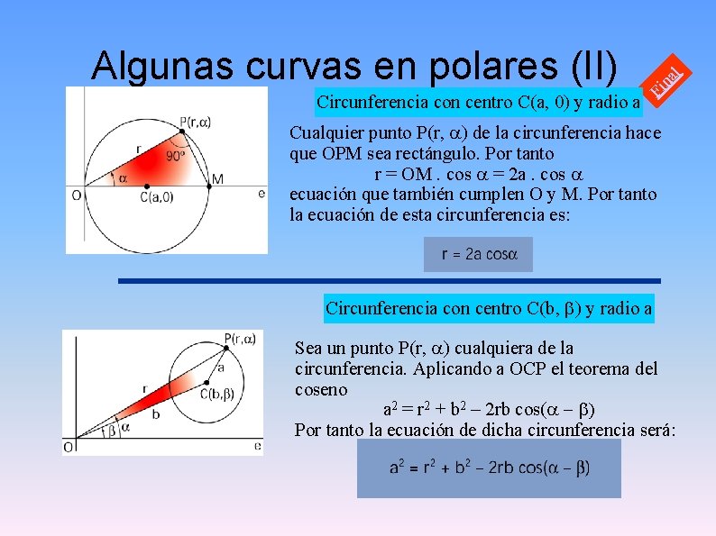 Circunferencia con centro C(a, 0) y radio a l na Fi Algunas curvas en