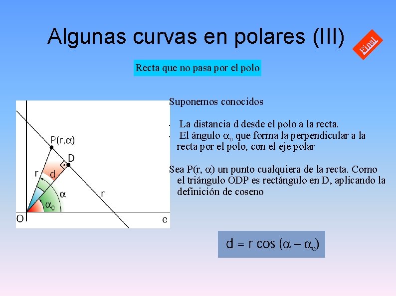 l na Fi Algunas curvas en polares (III) Recta que no pasa por el