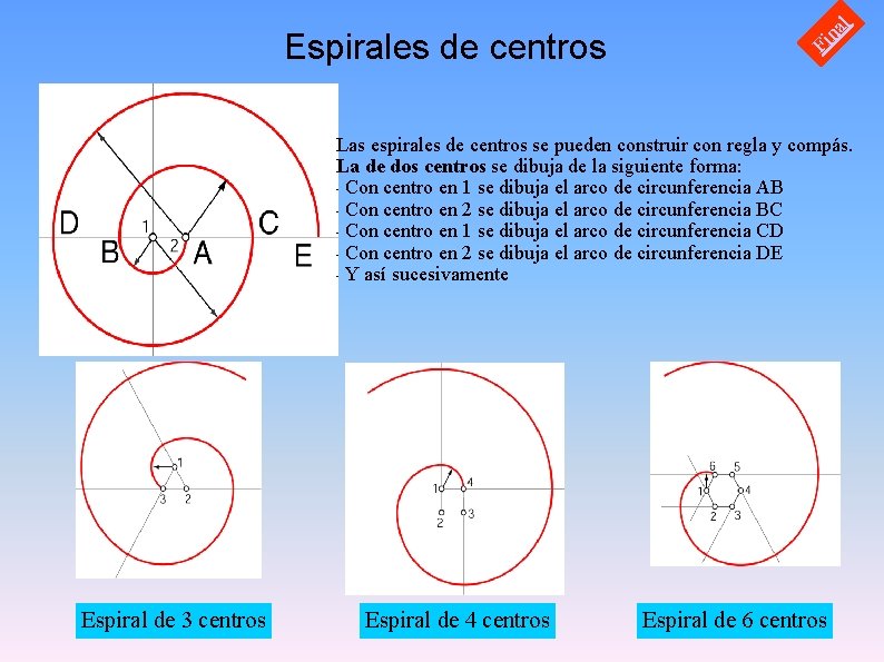 na l Fi Espirales de centros Las espirales de centros se pueden construir con