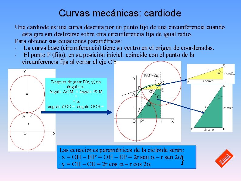 Curvas mecánicas: cardiode Una cardiode es una curva descrita por un punto fijo de