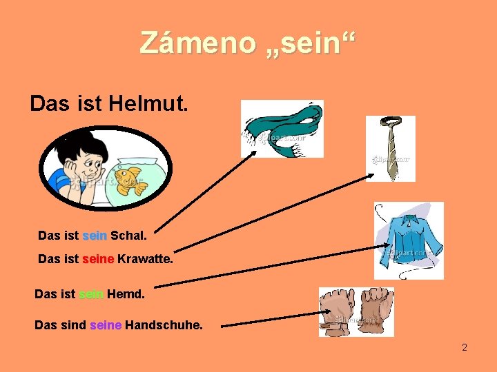Zámeno „sein“ Das ist Helmut. Das ist sein Schal. Das ist seine Krawatte. Das