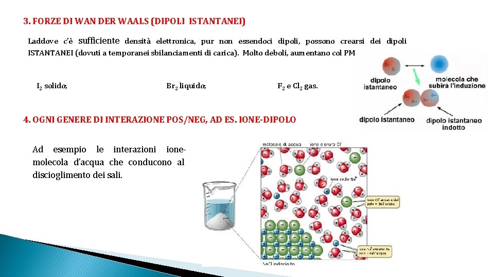 3. FORZE DI WAN DER WAALS (DIPOLI ISTANTANEI) Laddove c’è sufficiente densità elettronica, pur