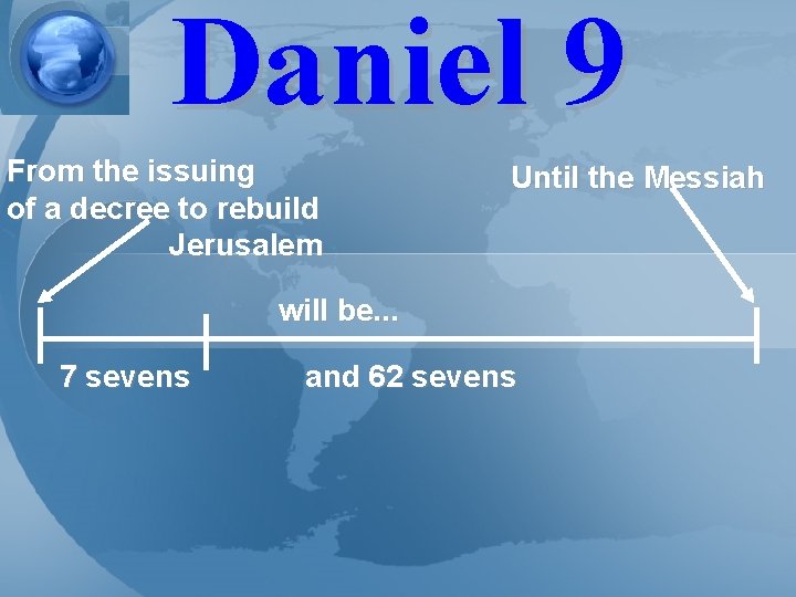 Daniel 9 From the issuing of a decree to rebuild Jerusalem Until the Messiah