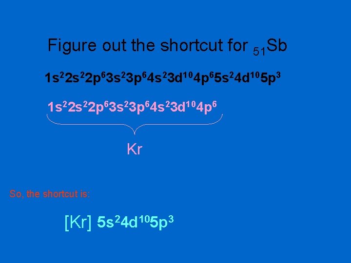 Figure out the shortcut for 51 Sb 1 s 22 p 63 s 23