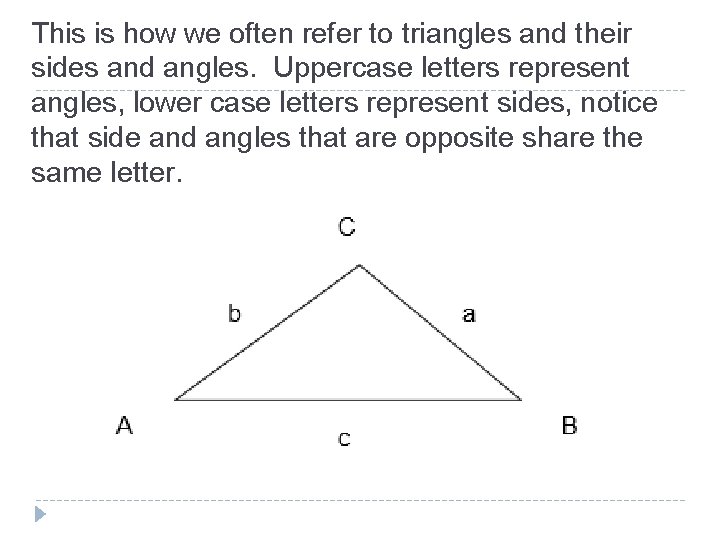 This is how we often refer to triangles and their sides and angles. Uppercase