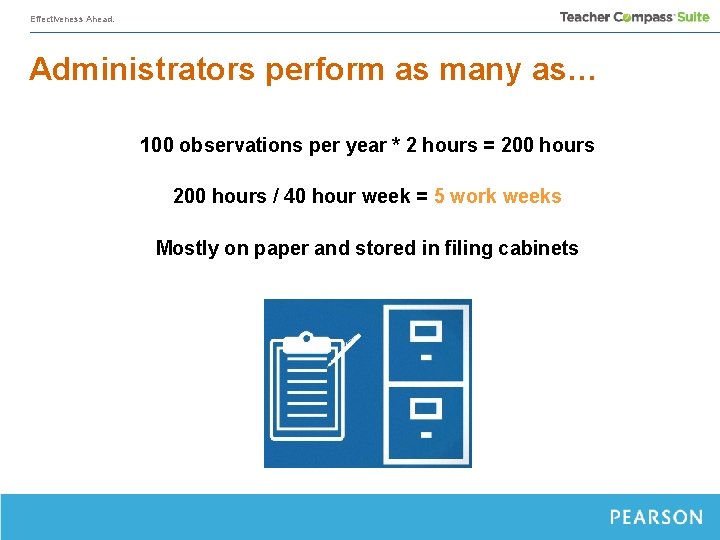 Effectiveness Ahead. Administrators perform as many as… 100 observations per year * 2 hours