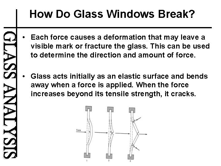 How Do Glass Windows Break? • Each force causes a deformation that may leave