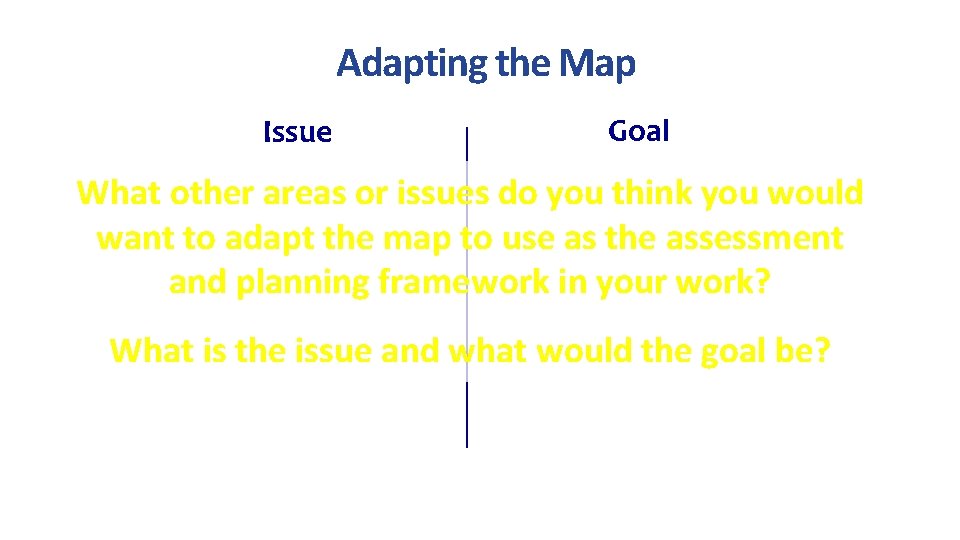Adapting the Map Issue Goal What other areas or issues do you think you