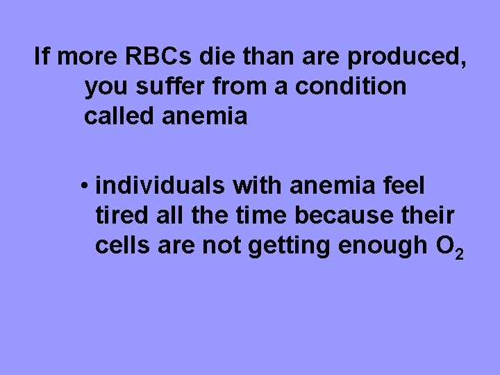 If more RBCs die than are produced, you suffer from a condition called anemia