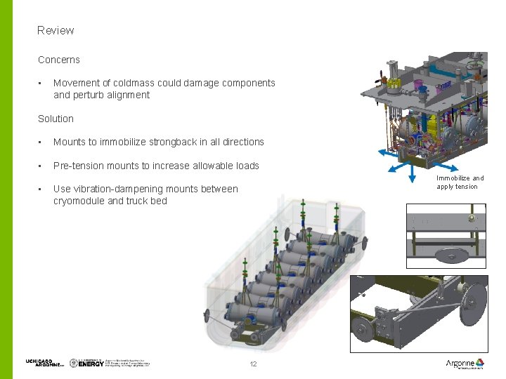 Review Concerns • Movement of coldmass could damage components and perturb alignment Solution •