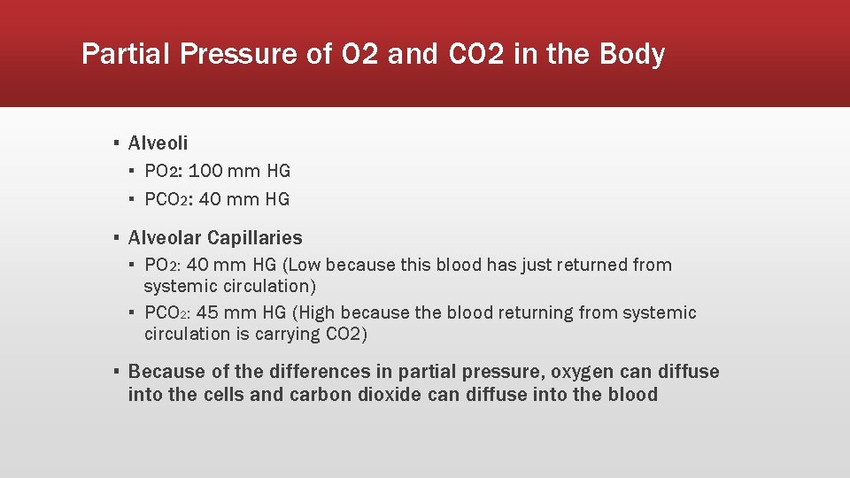 Partial Pressure of O 2 and CO 2 in the Body ▪ Alveoli ▪
