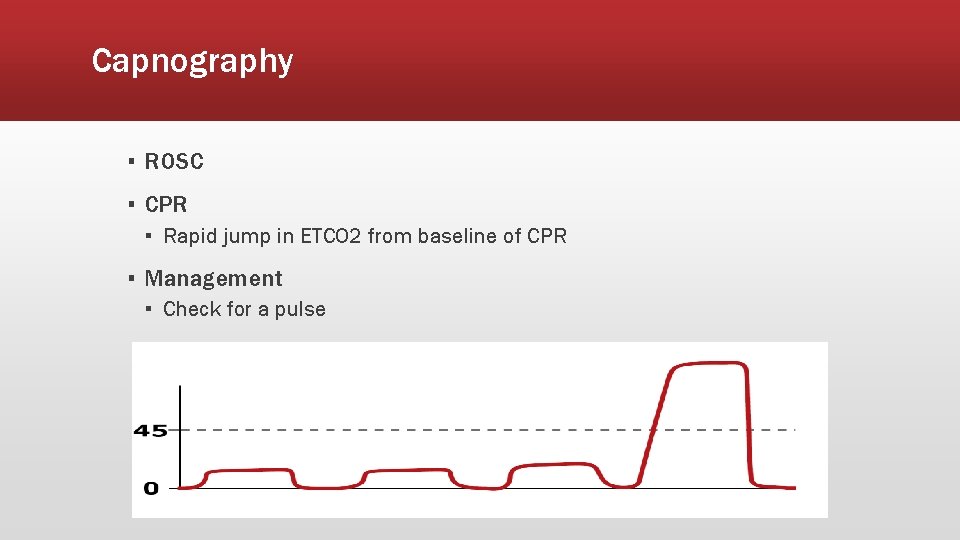 Capnography ▪ ROSC ▪ CPR ▪ Rapid jump in ETCO 2 from baseline of