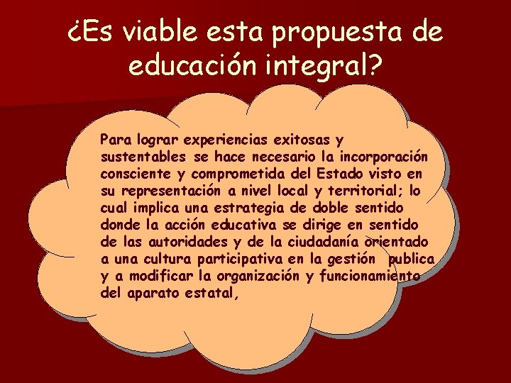 ¿Es viable esta propuesta de educación integral? Para lograr experiencias exitosas y sustentables. se