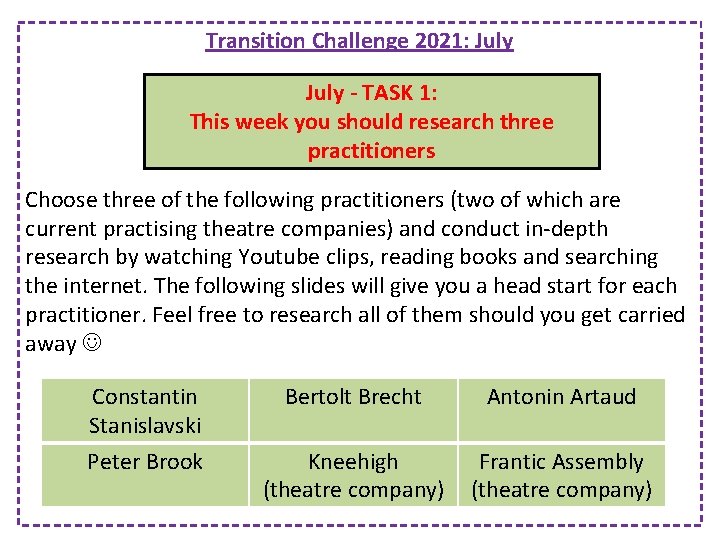 Transition Challenge 2021: July - TASK 1: This week you should research three practitioners