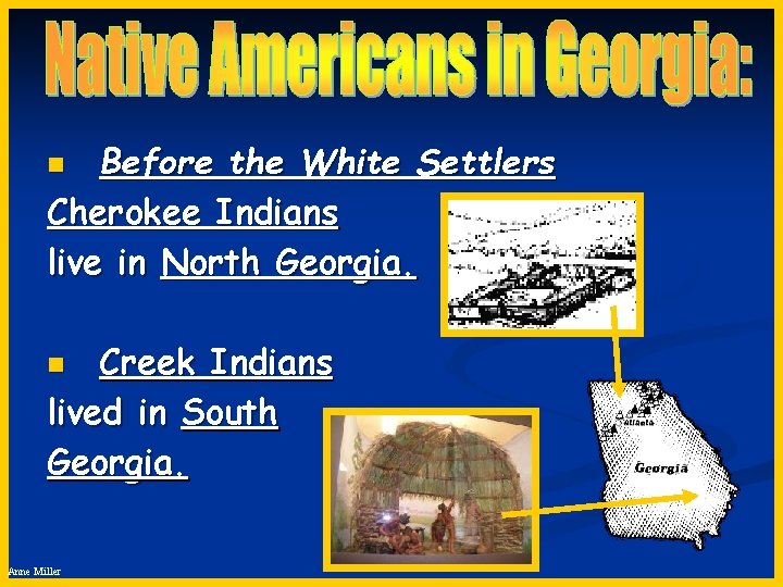Before the White Settlers Cherokee Indians live in North Georgia. n Creek Indians lived