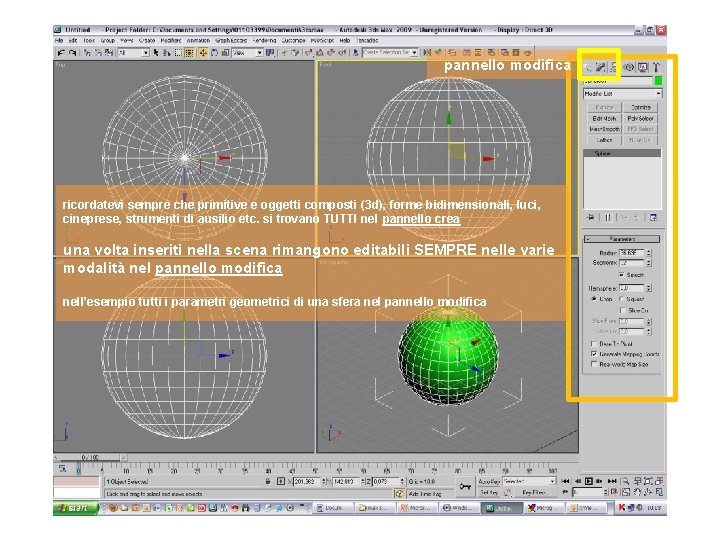 pannello modifica ricordatevi sempre che primitive e oggetti composti (3 d), forme bidimensionali, luci,