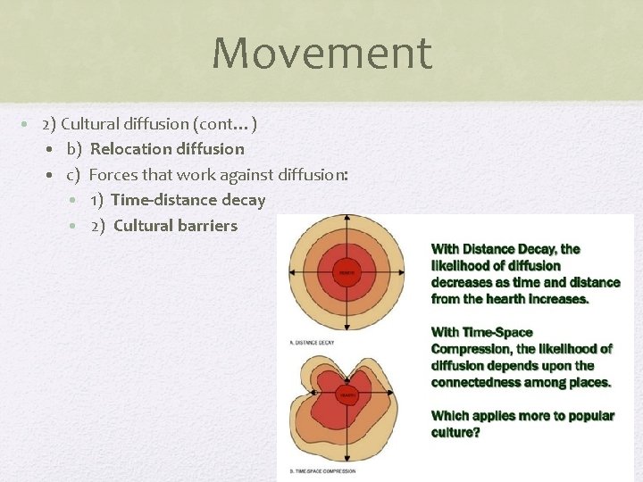 Movement • 2) Cultural diffusion (cont…) • b) Relocation diffusion • c) Forces that