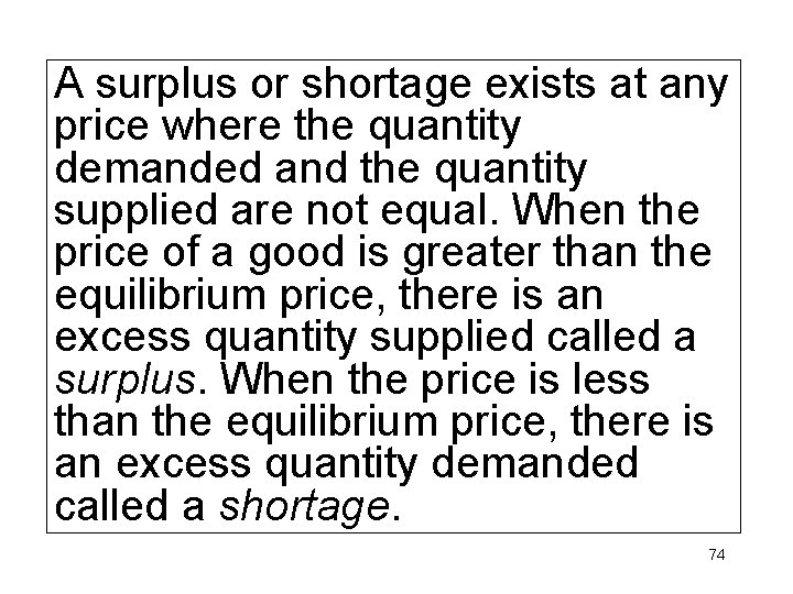 A surplus or shortage exists at any price where the quantity demanded and the