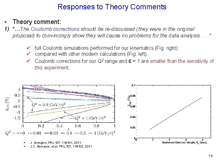 Responses to Theory Comments § Theory comment: 1) “…The Coulomb corrections should be re-discussed