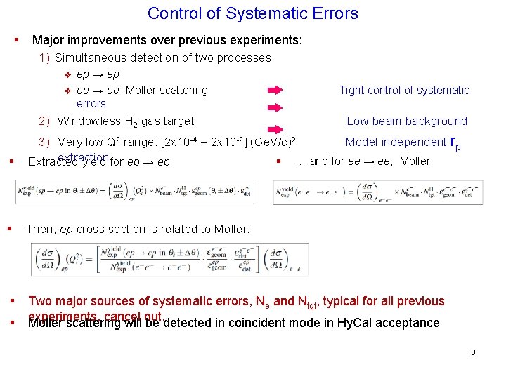 Control of Systematic Errors § Major improvements over previous experiments: 1) Simultaneous detection of