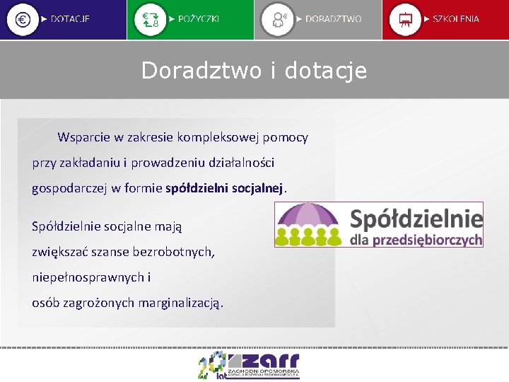 Doradztwo i dotacje Wsparcie w zakresie kompleksowej pomocy przy zakładaniu i prowadzeniu działalności gospodarczej