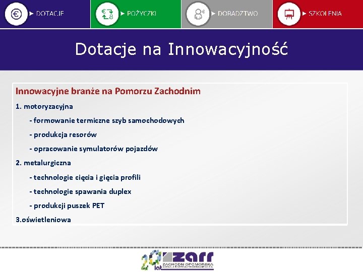 Dotacje na Innowacyjność Innowacyjne branże na Pomorzu Zachodnim 1. motoryzacyjna - formowanie termiczne szyb