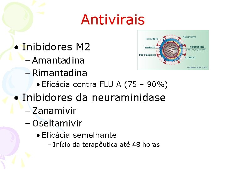 Antivirais • Inibidores M 2 – Amantadina – Rimantadina • Eficácia contra FLU A