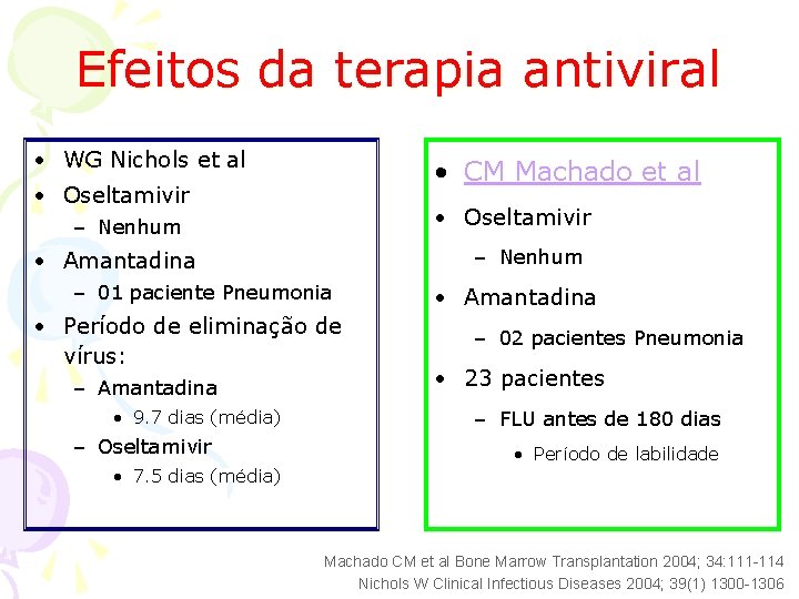 Efeitos da terapia antiviral • WG Nichols et al • CM Machado et al