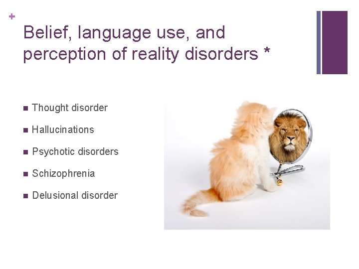 + Belief, language use, and perception of reality disorders * n Thought disorder n