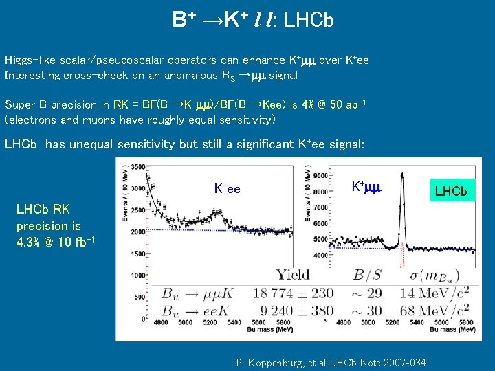 B+ →K+ l l: LHCb Higgs-like scalar/pseudoscalar operators can enhance K+ over K+ee Interesting