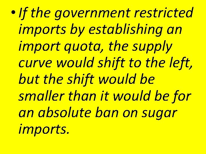 • If the government restricted imports by establishing an import quota, the supply • If the government restricted imports by establishing an import quota, the supply