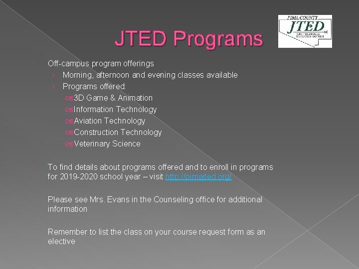 JTED Programs Off-campus program offerings › Morning, afternoon and evening classes available › Programs