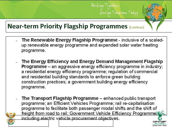 Near-term Priority Flagship Programmes (Continue) – – – The Renewable Energy Flagship Programme -