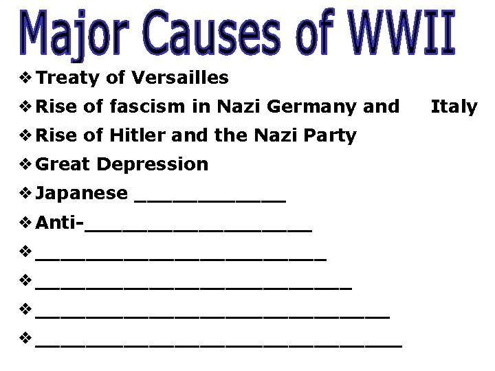❖Treaty of Versailles ❖Rise of fascism in Nazi Germany and ❖Rise of Hitler and
